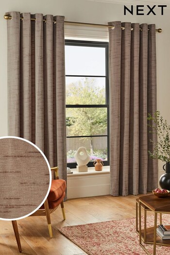 Natural Next Textured Chenille Eyelet Lined Curtains (D45431) | £60 - £140