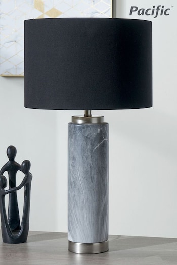 Pacific Grey Carrara Marble Effect Tall Ceramic Table Lamp (D45489) | £90