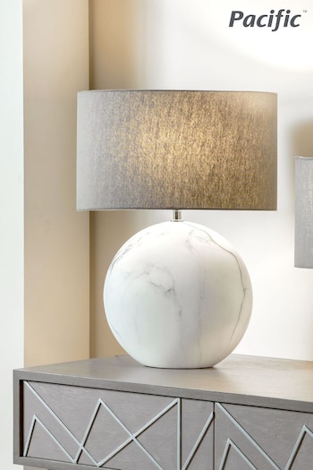 Pacific White Crestola Large Marble Effect Ceramic Table Lamp (D45491) | £90
