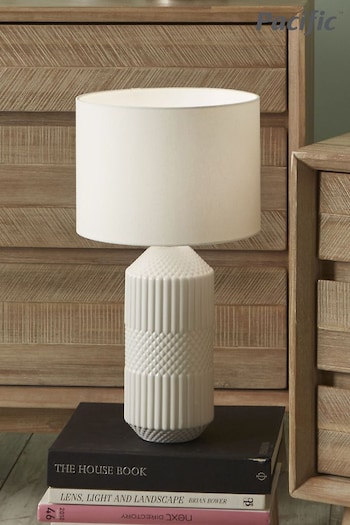 Pacific Grey Meribel Geo Textured Tall Ceramic Table Lamp (D45497) | £60
