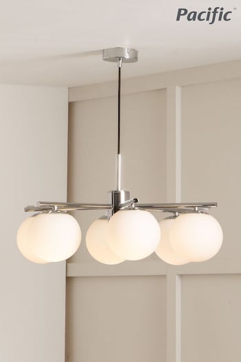Pacific White Asterope 6 Orb And Chrome Metal Ceiling Light Pendant (D45500) | £350