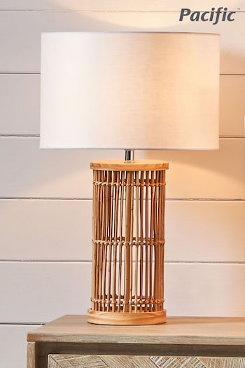 Pacific Natural Sorbus Ribbed Tall Table Lamp (D45502) | £140