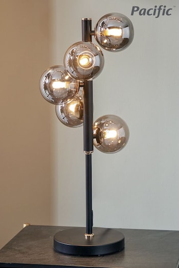 Pacific Black Blair Smoke Glass Ball And Metal Table Lamp (D45505) | £130
