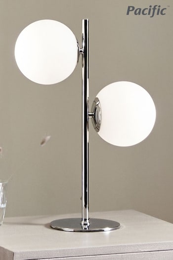 Pacific White Asterope Orb And Shiny Chrome Metal Table Lamp (D45507) | £125