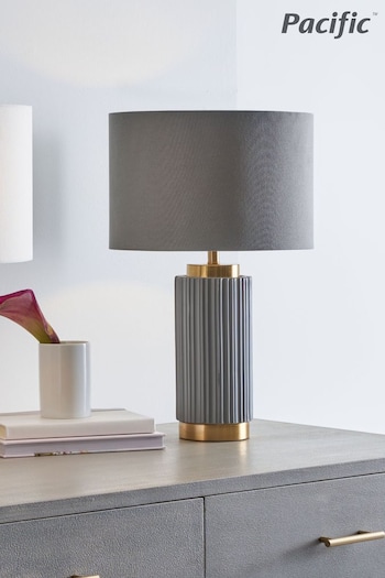 Pacific Grey Ionic Textured Ceramic And Gold Metal Table Lamp (D45512) | £75