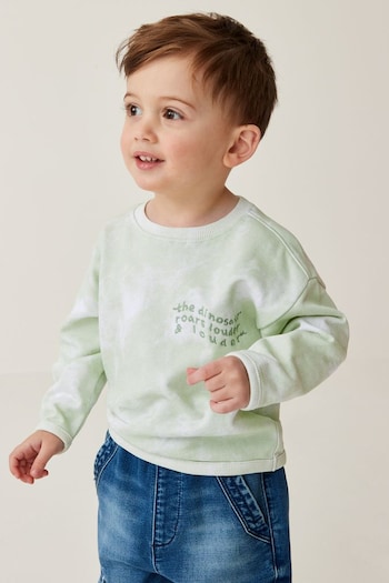 Green Long Sleeve Tie Dye T-Shirt With Embroidered Graphic (3mths-7yrs) (D45788) | £10 - £14