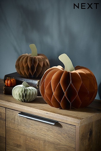 Set of 3 Natural Paper Pumpkin Decorations (D45789) | £10