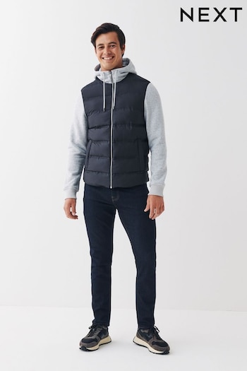 Navy Blue/Grey Jersey Sleeve Puffer Washed Jacket (D45800) | £65