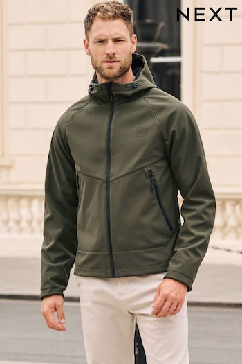 Khaki Green Shower Resistant Softshell Hooded Jacket (D45813) | £58