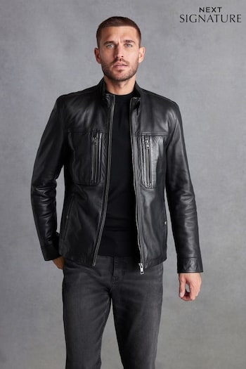 Black Leather Signature Utility Jacket (D45814) | £155