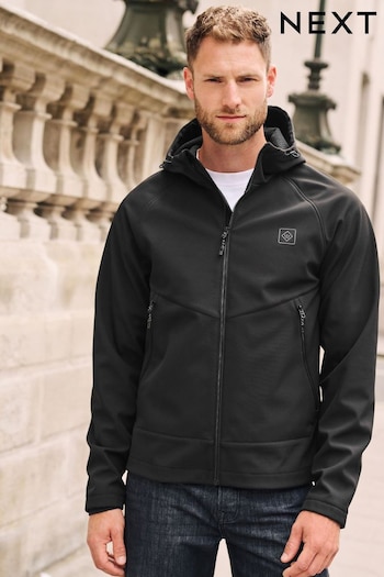 Black Shower Resistant Softshell Hooded Jacket (D45827) | £58