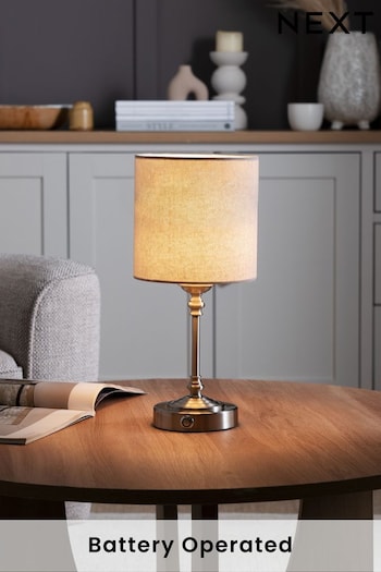 Brushed Chrome Burford Battery Operated Table Lamp (D45913) | £45