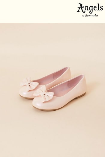 Angels by Accessorize Girls Pink Bow Ballerina Flat Shoes (D45915) | £18 - £19