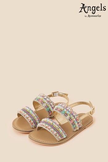 Angels by Accessorize Girls Pink Embellished Beaded Scallop Sandals (D45936) | £22 - £23