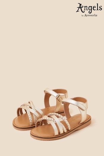 Angels by Accessorize Gold Strappy Plait Leather Sandals (D45937) | £20 - £21