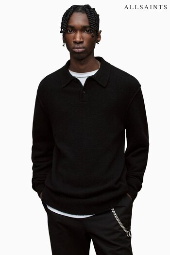 AllSaints Statten Black Long Sleeve Ralph Polo Shirt (D45958) | £119