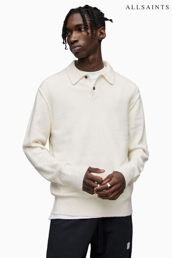 AllSaints Natural Statten Long Sleeve Polo Shirt (D45963) | £119