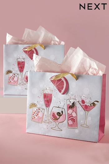 Set of 2 Pink Medium Cocktail Gift Bags (D46023) | £5
