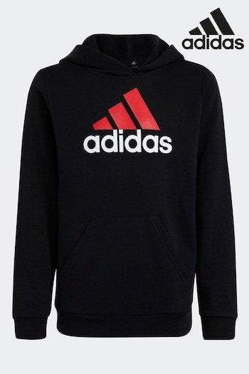 adidas Black Sportswear Essentials Two Colored Big Logo Cotton Hoodie (D46097) | £30