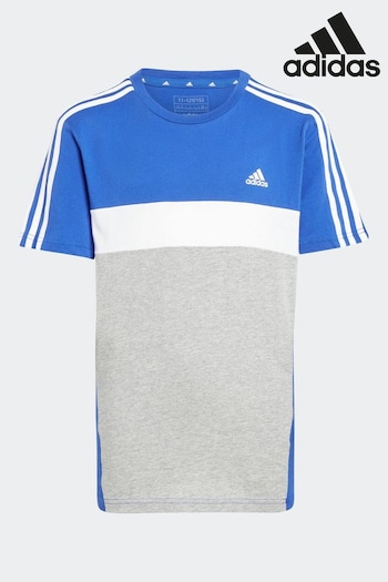 adidas Blue Sportswear Tiberio 3-Stripes Colorblock Cotton T-Shirt Kids (D46240) | £18