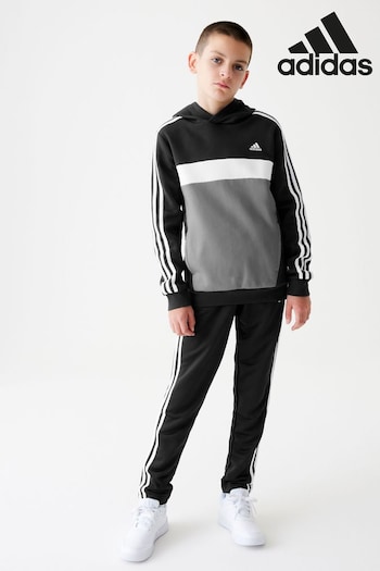adidas Black Tiberio 3-Stripes Colorblock Fleece Hoodie Kids (D46243) | £33