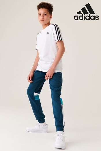 adidas Green Sportswear Junior Tiberio 3-Stripes Colorblock Fleece Joggers Kids (D46244) | £30