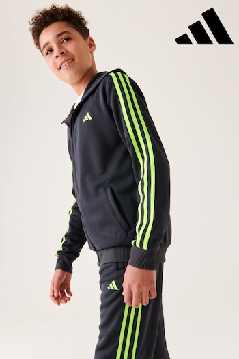 adidas Grey Sportswear Junior Train Essentials AEROREADY 3-Stripes Regular-Fit Full-Zip Hoodie (D46294) | £33