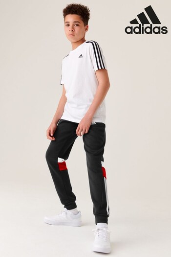 adidas Black Sportswear Junior Tiberio 3-Stripes Colorblock Fleece Joggers Kids (D46332) | £30