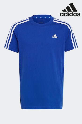 adidas Blue Essentials 3-Stripes Cotton T-Shirt (D46413) | £13