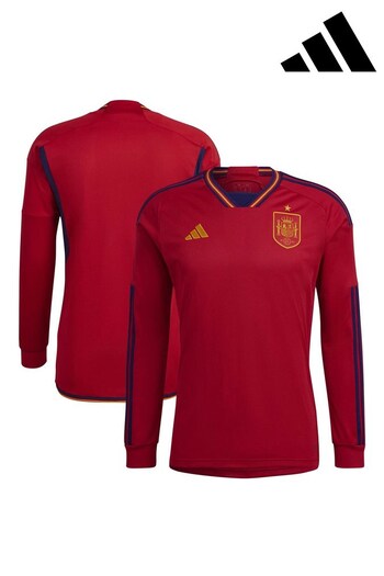 adidas White Spain Home Long Sleeve Football Shirt (D46461) | £75