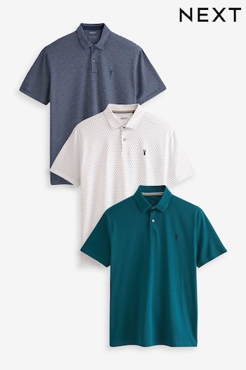 White Geo/Navy Blue Stripe/Teal Blue Jersey Polo Shirts 3 Pack (D46548) | £44