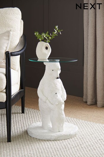 White Polar Bear Glass Resin Side Table (D46556) | £115