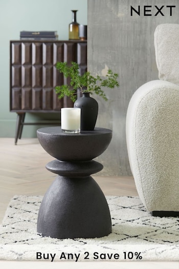 Black Stone Effect Totem Side Table (D46557) | £115