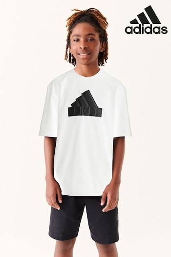 adidas White Future Icons Logo Piqué T-Shirt (D46577) | £20