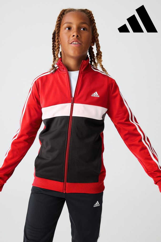 Boys red adidas tracksuit sales