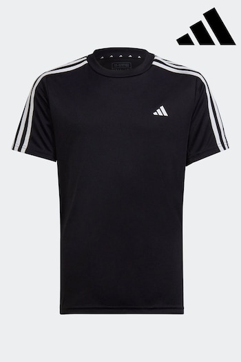 adidas Black Regular Fit embroidered-logo Sportswear Train Essentials Aeroready 3-Stripes T-Shirt (D46623) | £13