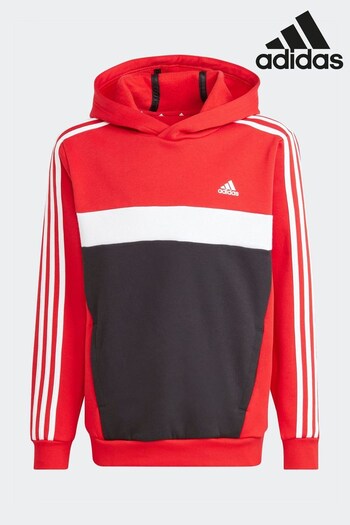 adidas Red Tiberio 3-Stripes Colorblock Fleece Hoodie Kids (D46624) | £33