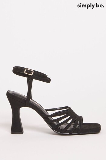 Simply Be Black Ankle Tie Caged Heel Sandals in Extra Wide Fit (D46639) | £35