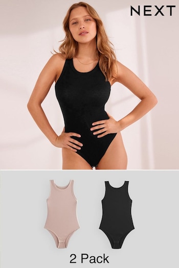 Black/Pink Ribbed High Neck Body 2 Pack (D47001) | £26