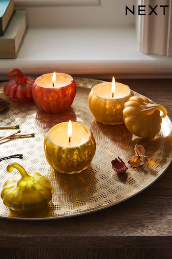 Orange/Neutral Set Of Pumpkin Pie Fragranced Pumpkin Shaped Candle (D47024) | £14