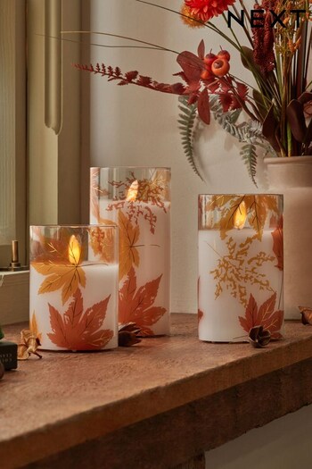 Set of 3 Leaf Detailed Luxe LED Candles (D47026) | £22