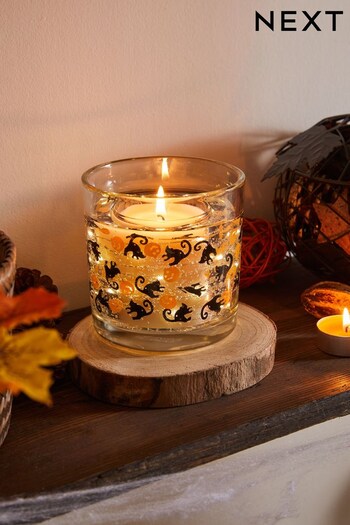 Orange/Black Single Wick Pumpkin Spice Fragranced Light Up Candle (D47031) | £10