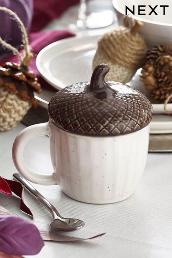 White Acorn Mug with Lid (D47051) | £10