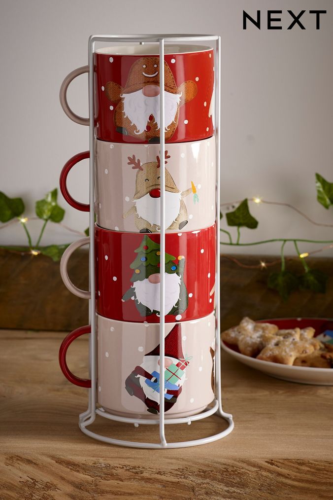 Set of 4 Red Christmas Gonk Mugs (D47052) | £26