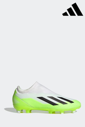 adidas White/Black Kids X Crazyfast.3 Laceless Firm Ground Football Boots (D47136) | £55