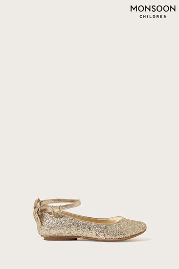 Monsoon Gold Glitter Bow Ballerina Flats (D47410) | £24 - £28