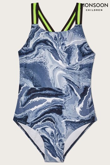 Monsoon Marble Strap Blue Swimsuit (D47417) | £22 - £24