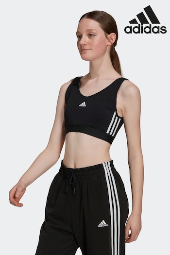 adidas Black/White Sportswear Essentials 3-Stripes Crop Top (D47482) | £23