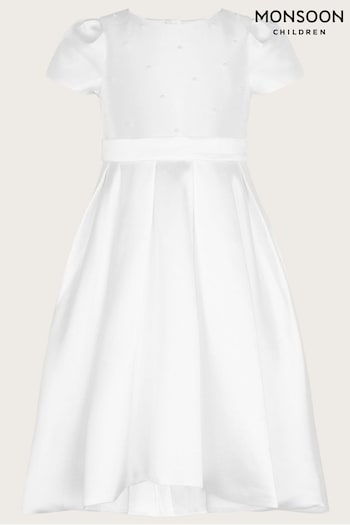 Monsoon Henrietta Pearl Embellished White Dress (D47649) | £58 - £68