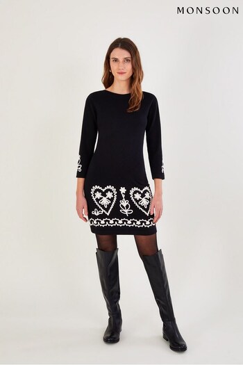 Monsoon Cornelli Smart Black Dress In Sustainable Cotton (D47669) | £80